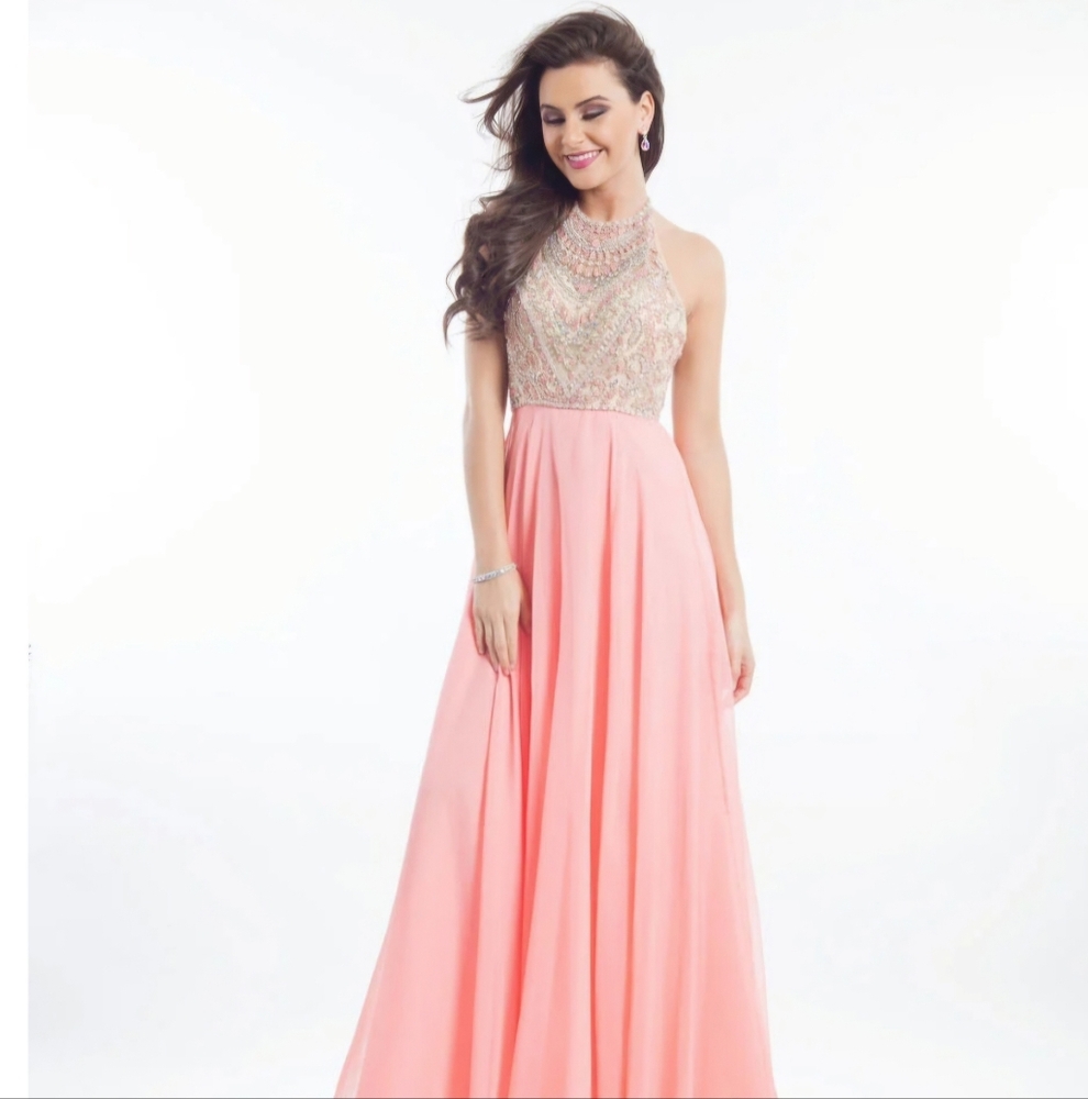 Rachel Allan coral gown size 2